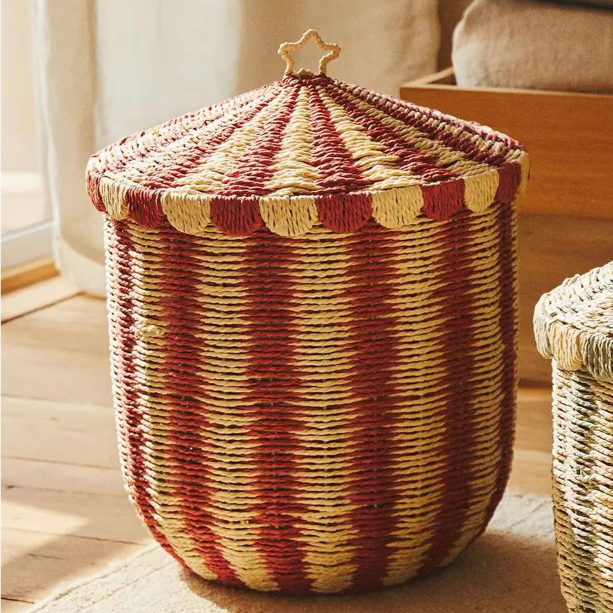 Home Storage Basket Large - Red and Natural